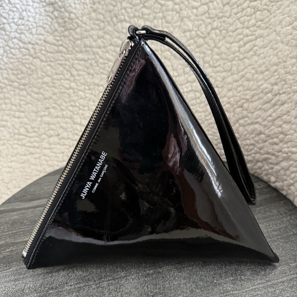 JUNYA WATANABE COMME des GARCON Pyramid Triangle Black Patent Leather Clutch Bag